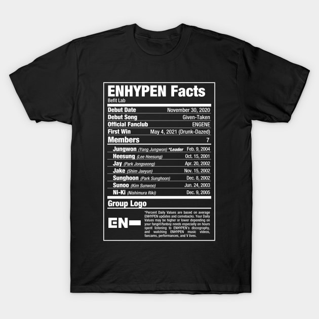 ENHYPEN Kpop Nutritional Facts 2 T-Shirt by skeletonvenus